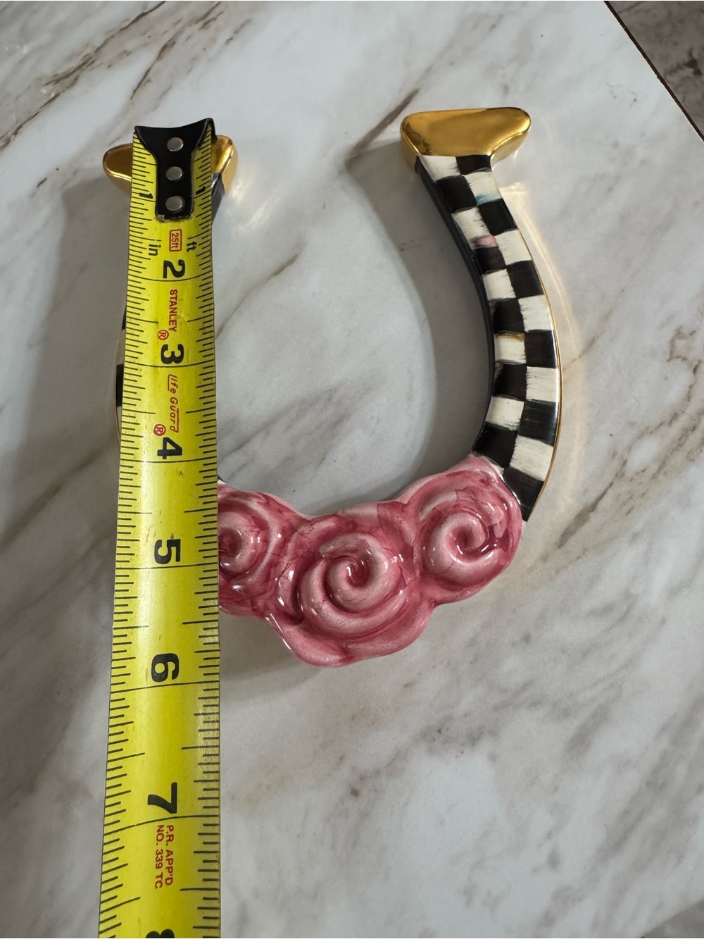 MacKenzie-Childs Courtly Check Horseshoe with Pink Rose and Gold Accents - Picture 7 of 9